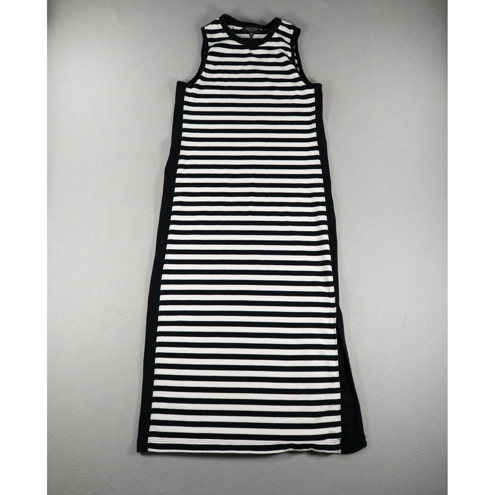 Rag & Bone Striped Cotton Sleeveless Column Maxi Dress Black White XS